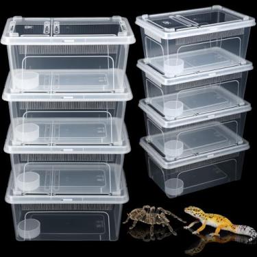 Imagem de Irenare Caixa de alimentação de tarântula de terrário de aranha de plástico com 8 peças para dragão barbudo, lagarto, aranha, lagartixa, escorpião (tiras de ventilação, transparentes, 27 x 12 x 12 cm)