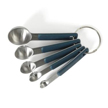 Imagem de Calphalon Colheres medidoras Prime de aço inoxidável de 5 peças com alças de silicone azul marinho