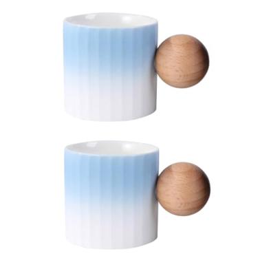 Imagem de Fire Kirin Conjunto de 2 xícaras de café expresso de cerâmica, mini xícaras de café expresso de 60 ml, alças redondas de madeira listradas, xícaras Demitasse para chá ou café (2, azul)