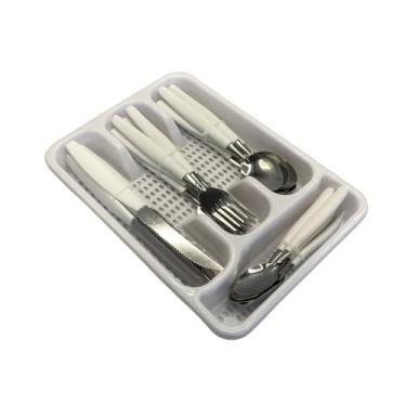 Imagem de Jogo de Faqueiro 25 Peças com Porta Talher, Aço Inox, Branco, 6 Pessoas, 531g