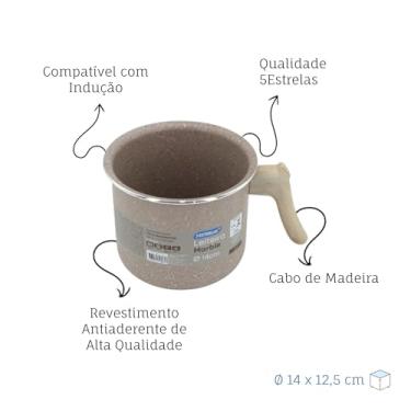 Imagem de Leiteira Antiaderente Marble Caneco Ø14cm Especial Indução Cabo Madeira