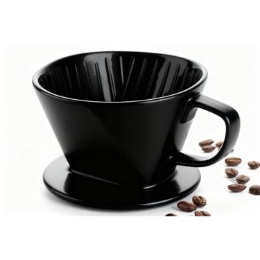 Imagem de BeeCa Cafeteira de cerâmica Balck com 3 furos de fundo plano, tamanho 02, fácil fabricação lenta, cone de filtro lento de porcelana para casa, escritório e café