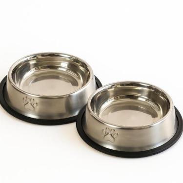 Imagem de Comedouro Inox Pet Kit 2 Para Cães E Gatos Antiderrapante - Mimos Pet