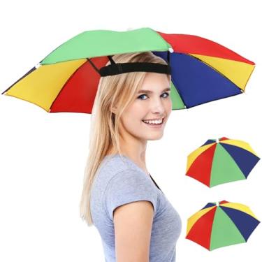 Imagem de Babelshar Pacote com 2 chapéus de guarda-chuva para adultos com faixa elástica, chapéus de guarda-chuva de festa coloridos divertidos para crianças, tamanho ajustável com as mãos livres, serve para