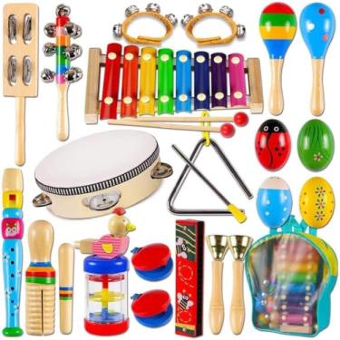 Imagem de Set Completo com 22 Peças de Instrumentos Musicais de Percussão em Madeira - Brinquedo Educativo Infantil Montessori