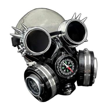 Imagem de paomadeng Compass Steampunk Gas Respirator Mask Goggles Cosplay Party Halloween Costume Unisex (Mask with Goggles)