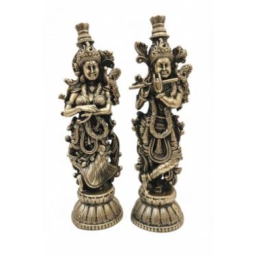 Imagem de BEXCO Brass Radha Krishna Statue Set, Antique Gold Finish, 5 Inches Height, Flute Playing Krishna with Radha Figurine, Home Temple Decor, Height 5 inches 240 GMS