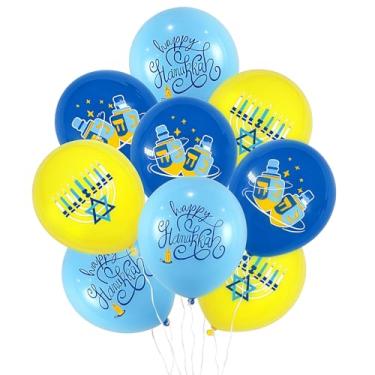 Imagem de Doneace Happy Hanukkah Balloons 12 Inch Blue Yellow Menorah Dreidel Balloons Chanukah Latex Balloons Kit for Hanukkah Jewish Festival Party Indoor Outdoor Home Yard Decoration Supplies 18Pcs