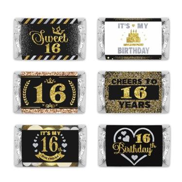 Imagem de PHOHUI HAVE A NICE TIME Black and Gold 16th Birthday Party Mini Candy Bar Wrappers,Mini Candy Bar Wrappers Birthday Party Favors, Pack of 54. (16)