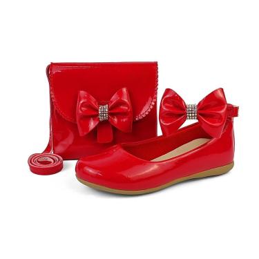 Imagem de Kit Sapatilha Esportiva Menina Infantil Vermelha Antiderrapante Com Bolsa Conforto Festa Gatatuya-Feminino