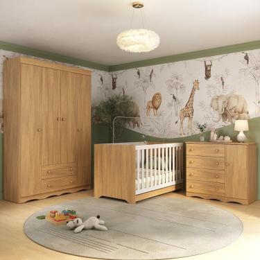 Imagem de Quarto De Bebê Completo Com Berço Americano 3 Em 1 Realeza Multimóveis MP4583 Madeirado