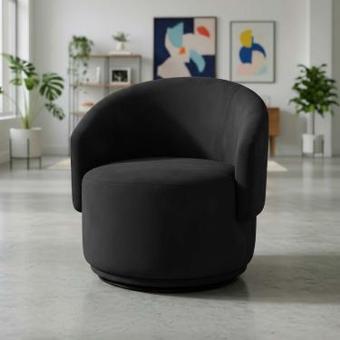 Imagem de Poltrona Decorativa Giratória Sala De Estar Recepção Jasmine Suede Preto