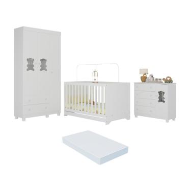 Imagem de Quarto De Bebê Completo Com Berço Americano 3 Em 1 Colchão Fofura Multimóveis MP4669 Branco