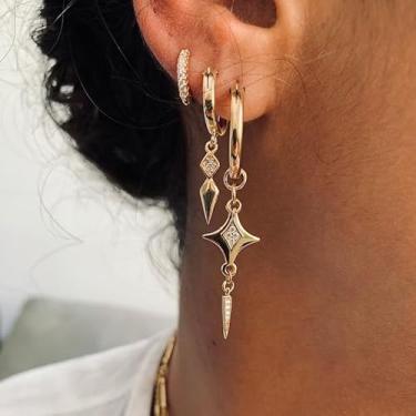 Imagem de Conjunto de brincos femininos clássicos de 3 peças com pingente de cruz pontiaguda, perfeito para festas, encontros e roupas do dia a dia