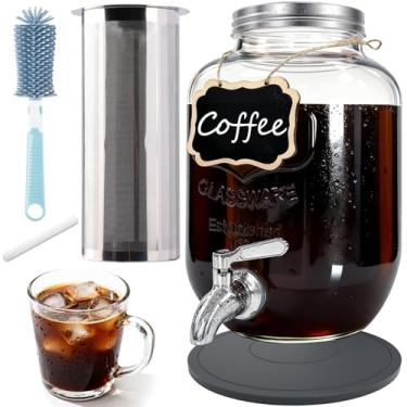 Imagem de RuileMei Cafeteira Cold Brew, jarra de vidro de 1 galão com filtro e torneira de aço inoxidável - cafeteira gelada grande para casa, fácil de usar e limpar