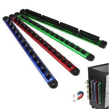 Imagem de Kit organizador de soquete magnético de 4 peças, suporte de soquete resistente de 1/10.2 cm, 3/20.3 cm, comporta 40 clipes, trilho de soquetes de alumínio para gaveta de caixa de ferramentas