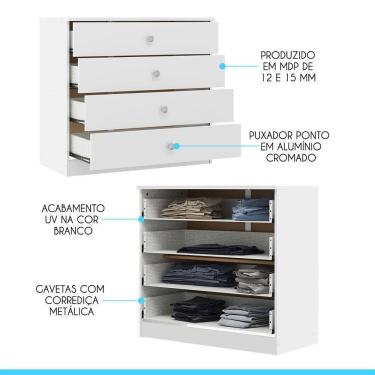 Imagem de Cômoda Para Quarto London 4 Gvts 75x69cm Branco Menu Móveis Branco
