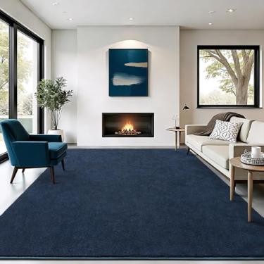 Imagem de B BENRON Tapetes macios para sala de estar, 12 x 18 cm, azul marinho, tapete minimalista para quarto, berçário, mesa de jantar, dormitório, tapetes para homens, meninos, meninas, quarto de crianças