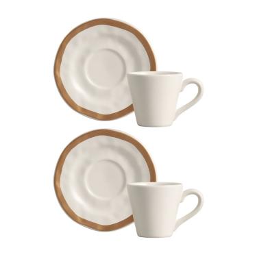 Imagem de Jogo 2 Xícara De Café De Cerâmica Bege Filete Amassada Scalla 80ml