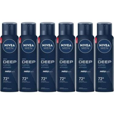 Imagem de Kit Desodorante Aerosol Nivea Men Deep Original 150ml - 6 Unidades