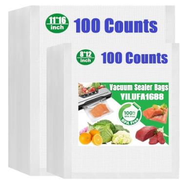 Imagem de 200 sacos seladores a vácuo para sacos de congelador para economia de alimentos, 100 litros, 200 x 300 litros, 100 galões, 29 x 40 cm, sacos de cozimento sous vide, rolos pré-cortados, armazenamento