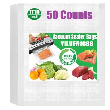 Imagem de Sacos seladores a vácuo de 50 galões para sacos de congelador econômicos de 28 x 40,6 cm, pré-cortados, armazenamento de alimentos de grau comercial, selado a vácuo, sacos de cozinha herméticos