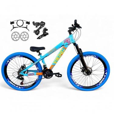 Imagem de Bicicleta Aro 26 Vikingx Tuff Câmbios Shimano Freio Hidráulico 21v Freeride Aro Vmaxx Flame Azul-Laranja X25
