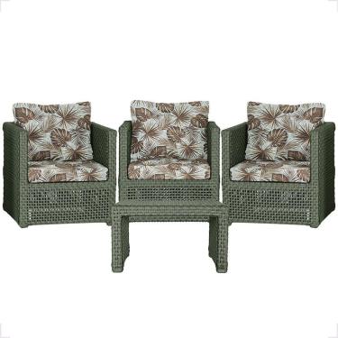 Imagem de Mesa E 3 Poltronas Madri Corda Náutica Estofado 6 Trama Verde