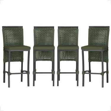 Imagem de 4 Banqueta Em Alumínio Roma Preta Corda Náutica Tecido 13 Verde