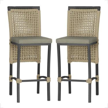 Imagem de 2 Banqueta Em Alumínio Roma Preta Corda Náutica Tecido 8 Rami