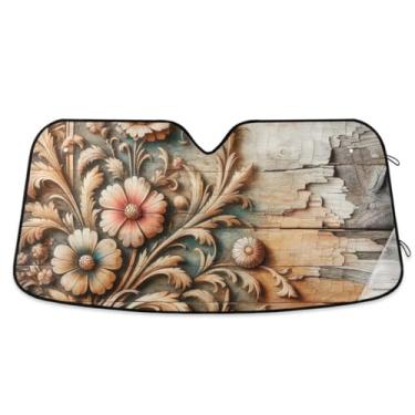 Imagem de Pára-brisas de madeira vintage flor carro para-sol refletor UV auto janela frontal sombra solar protege seu carro