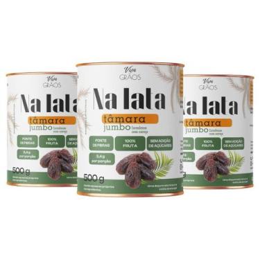 Imagem de Tâmara na lata super jumbo medjoul 500g viva grãos kit com 3