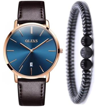 Imagem de Relógio Masculino Gold Ultra Fino Social + Pulseira Hematita - OLEVS