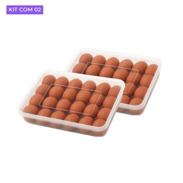 Imagem de Kit 2 Porta Ovos Com Tampa Organizador Para Geladeira Bandeja 24 Unida