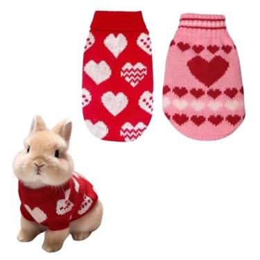 Imagem de 2 peças de roupas de coelho de estimação, suéteres quentes de inverno, adoráveis coletes em forma de coração adequados para coelhos, furões, porquinhos-da-índia, gatinhos, filhotes e outros animais de