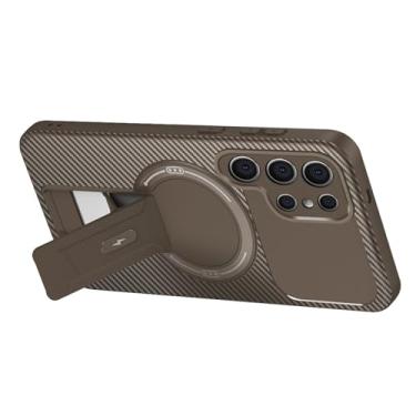 Imagem de LTLMYDAM Capa fina para Samsung Galaxy S25 Ultra/S25 Plus/S25, textura de fibra de carbono, capa magnética com suporte ajustável, proteção contra choque, latão, S25