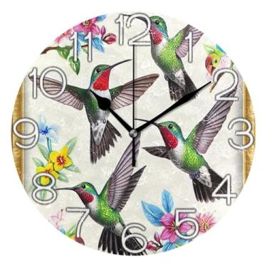 Imagem de GAIGEO Relógio de parede decorativo analógico operado por bateria relógio de escritório para sala de aula, decoração de parede de meados do século, pássaros e flores coloridas, 25 cm, ponteiros