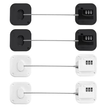 Imagem de Fechadura de geladeira com combinação de 4 peças - trava quadrada sem perfuração para segurança doméstica, universal para porta/freezer/janela/gaveta/vaso sanitário, ferragens domésticas (preto