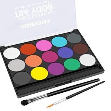 Imagem de Dioche Kit de Pintura Facial de 15 Cores, Paleta de Pintura Corporal Não Lavável para Crianças, Com 2 Pincéis para Maquiagem de Festa de Halloween (COLORFUL)
