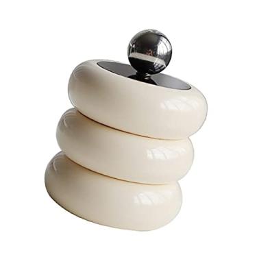 Imagem de GLOGLOW Caixa de Armazenamento Artesanal, Recipiente de Cotonete de Resina Com Tampa, Armazenamento à Prova de Poeira para Banheiro e Vaidade, Estilo Nórdico, Suporte Qtip, Nan (Branco Leitoso 3 Camadas)