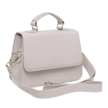 Imagem de Bolsa Feminina Elegante, Alça Transversal, Couro Sintético Preto, Detalhes Dourados, Estilo Clássico (Marfim)