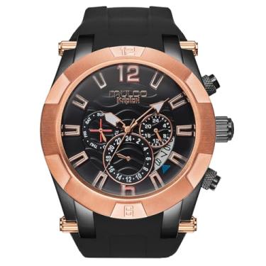 Imagem de MULCO Relógios masculinos – Kripton Viper - caixa de aço inoxidável de 46 mm, preto com pulseira de silicone, movimento multifuncional de quartzo para dia e data, mostrador analógico - detalhes em