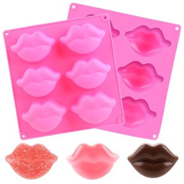 Imagem de 2 moldes de silicone para lábios vermelhos, moldes de chocolate labial sexy 3D, molde de fondant de dia dos namorados para bolo faça você mesmo, chocolate, doces, geleia, derretimento de cera, cubos