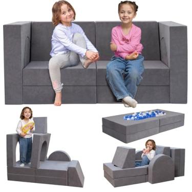 Imagem de Fvkind Sofá infantil modular de 10 peças, sofá infantil de espuma multifuncional para sala de jogos, sofá infantil secional conversível para meninos e meninas, sofá de brincar com espuma premium e