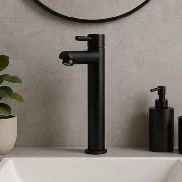 Imagem de Torneira Banheiro Premium Preta Alta Bancada Aço Inox Cozinha Pia Sofisticada Luxo Fria