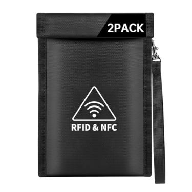 Imagem de Pacote com 2 bolsas Faraday para telefone, bloqueador de sinal de grau militar, gaiola Faraday para chave de carro, bolsa antirastreamento com bloqueio de RFID para privacidade de dispositivos móveis