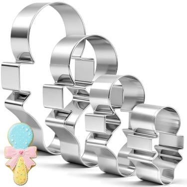 Imagem de Havawish Conjunto de 4 cortadores de biscoito de aço inoxidável de 5 a 12,7 cm para assar fondant pão de frutas, decorações de festa de aniversário (boleto com laço)