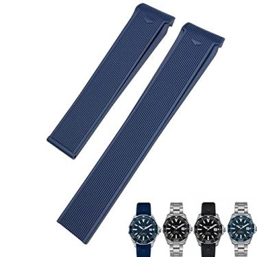 Imagem de ORKDFJ Pulseira de relógio de silicone de borracha de 20 mm, 22 mm, preta, azul, marrom, pulseira de relógio para Tag Heuer CARRERA AQUARACER F1 Mergulho Impermeável (Cor: Azul sem fivela, Tamanho: 22