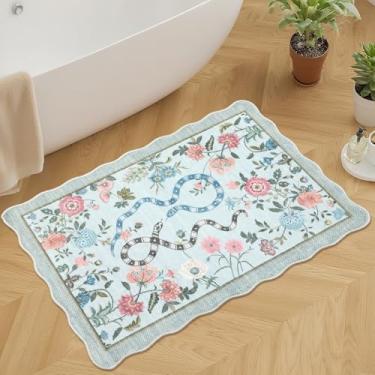 Imagem de GarveeHome Tapete de cobra 5 x 7 cm lavável à máquina para cozinha, antiderrapante, tapete recortado moderno para porta da frente, tapetes florais de entrada, estampa de animais, tapete de área para