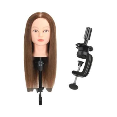 Imagem de Cabeça De Manequim Profissional 100% Cabelo Humano Para Treinamento De